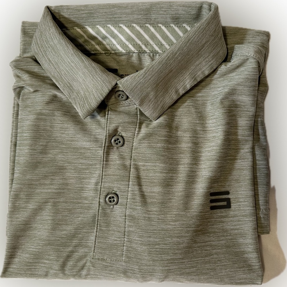 Three Sixty Six 366 Large Heather Green Short Sleeve Polo Golf Shirt Mens Medium
